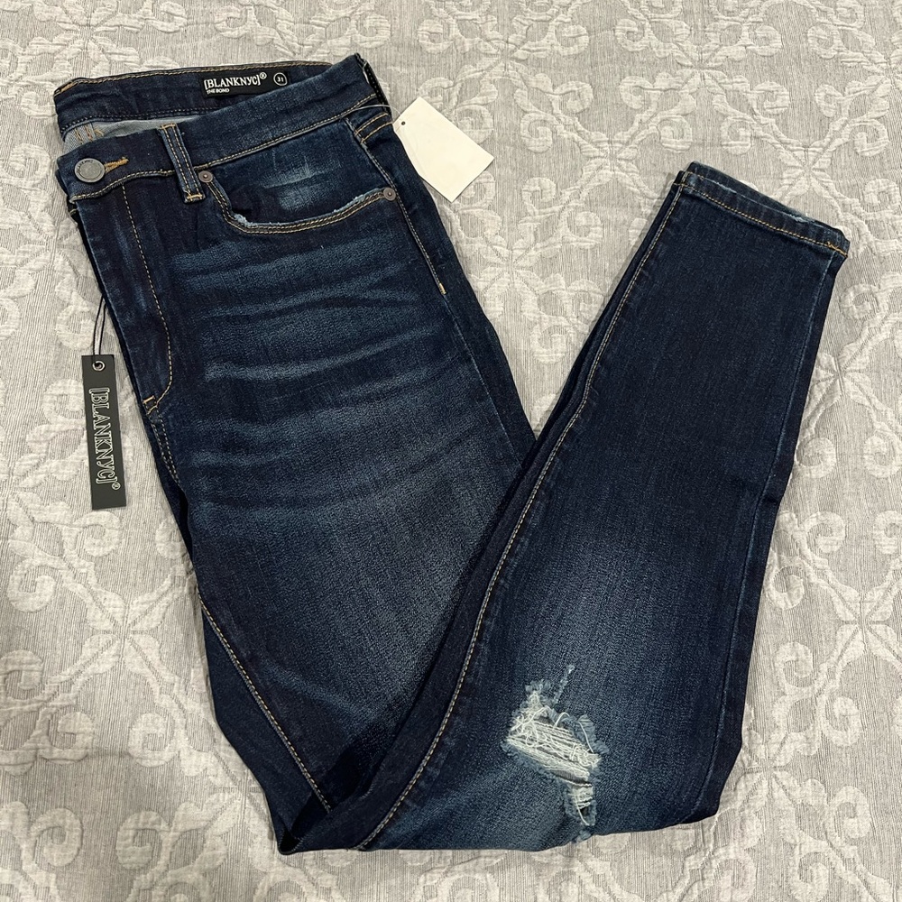 Blank NYC Dark Blue Distressed Skinny Jeans